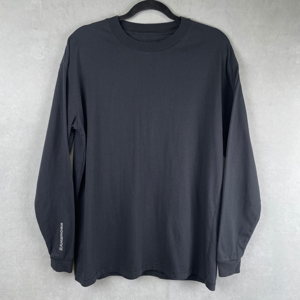 Zanerobe Mens Long Sleeve Cotton T-Shirt Black Monochrome Streetwear Crew Neck M
